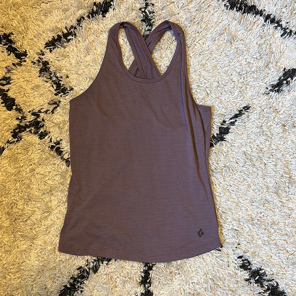 Fun purple lightly striped Black Diamond tank with crossover in the back